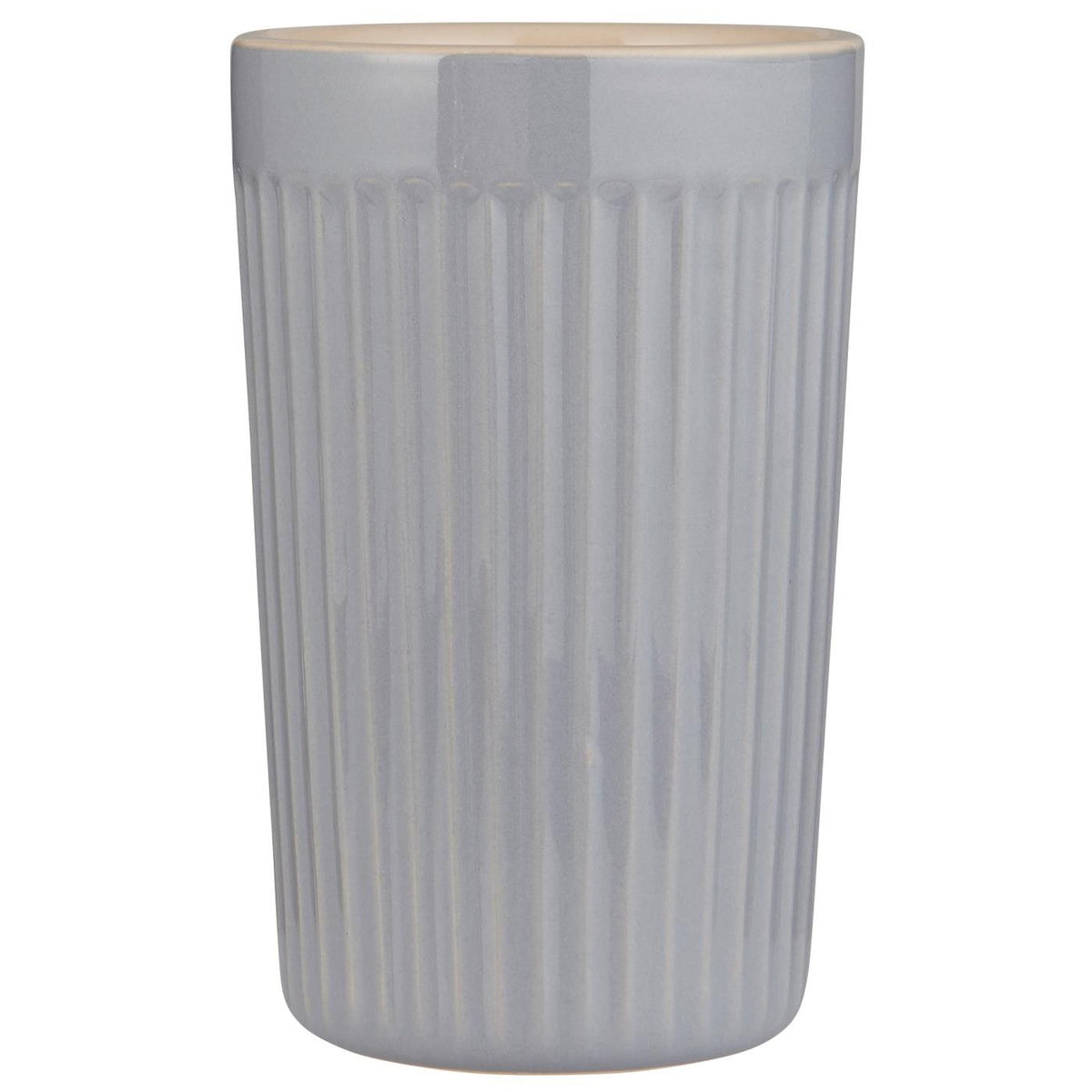 Hoher geriffelter Mynte Café-Latte-Becher von Ib Laursen in French Grey, 375 ml, Steinzeug