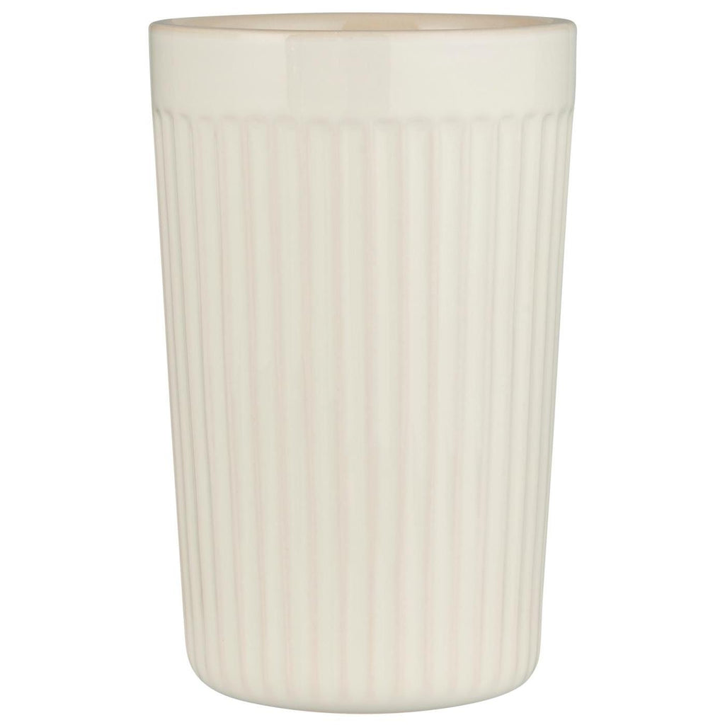 Hoher geriffelter Mynte Café-Latte-Becher von Ib Laursen in Butter Cream, 375 ml, Steinzeug