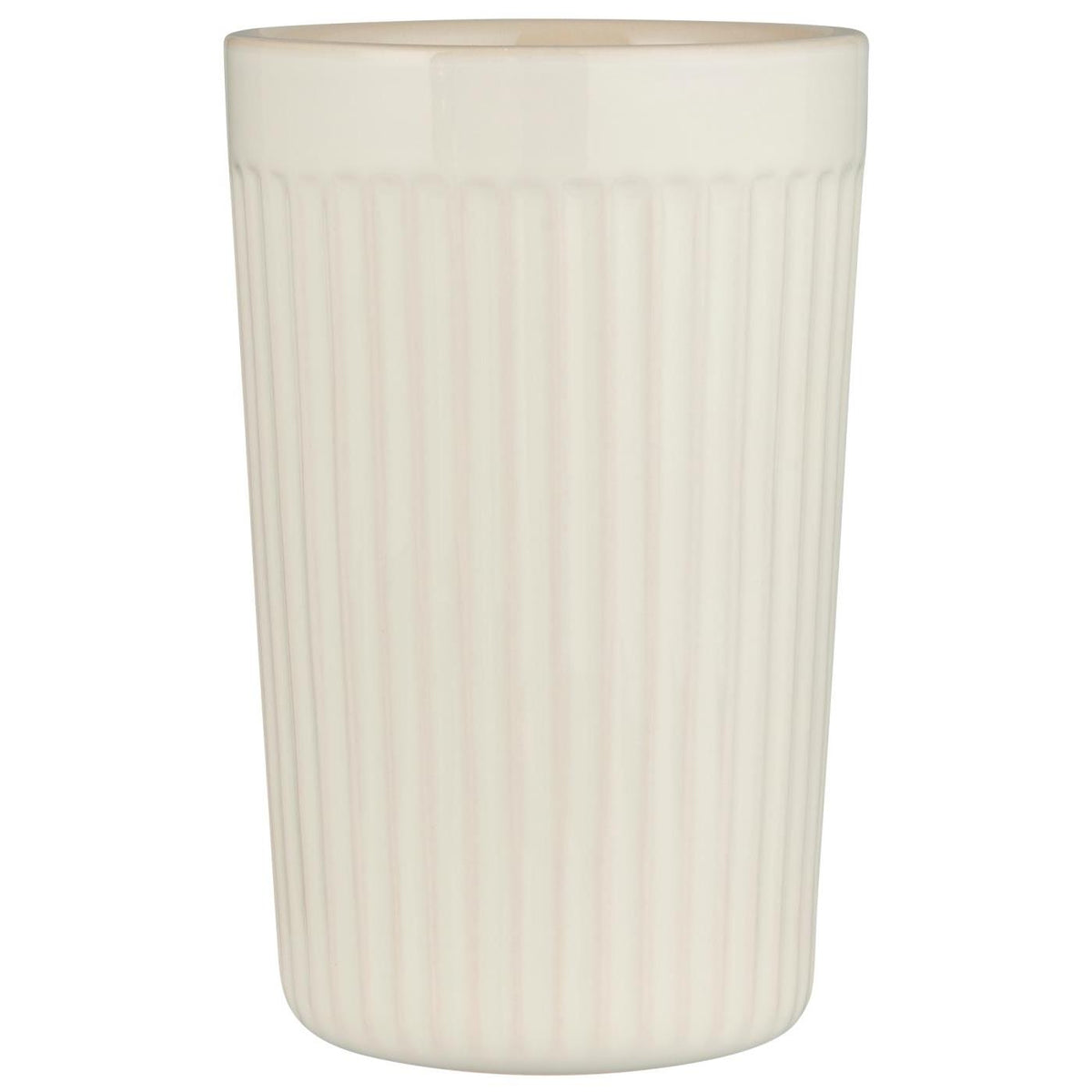 Hoher geriffelter Mynte Café-Latte-Becher von Ib Laursen in Butter Cream, 375 ml, Steinzeug
