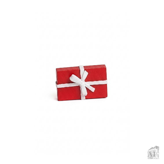 Kleines rotes Geschenkpäckchen mit weißer Schleife aus Polyresin für die Wichteltür, 5 Zentimeter breit, von Det Gamle Apotek